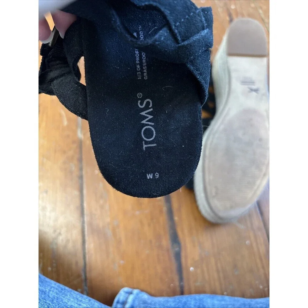 Women's Toms Black Suede Willow Strappy Espadrille Sandals size‎ US 9 - Picture 5 of 5